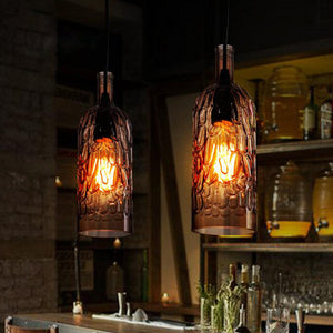 Art Deco Wine Bottle Hanging Lamp with Wavy Glass for Restaurant