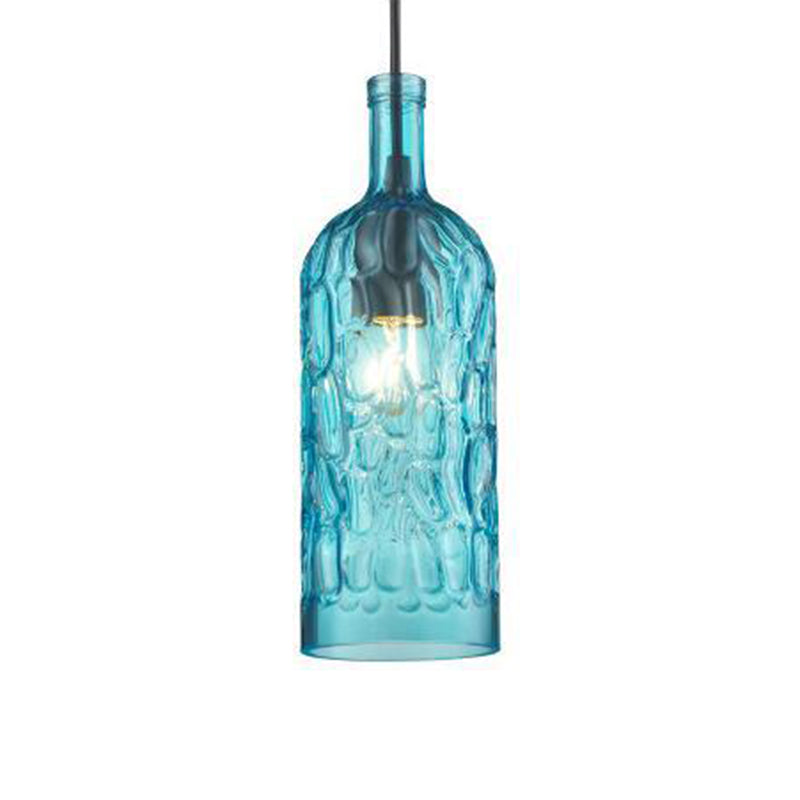 Art Deco Wine Bottle Hanging Lamp With Wavy Glass For Restaurant And Bar - Vintage 1 - Light Down