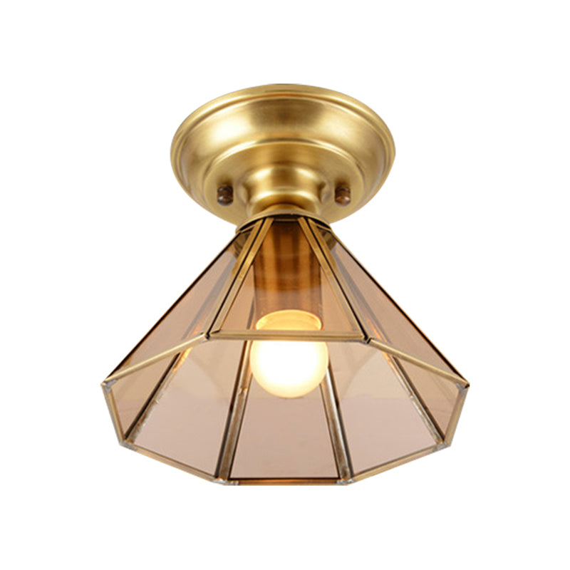 Élise Beveled Glass Flush Mount Ceiling Light With Colonial Brass Cone Design