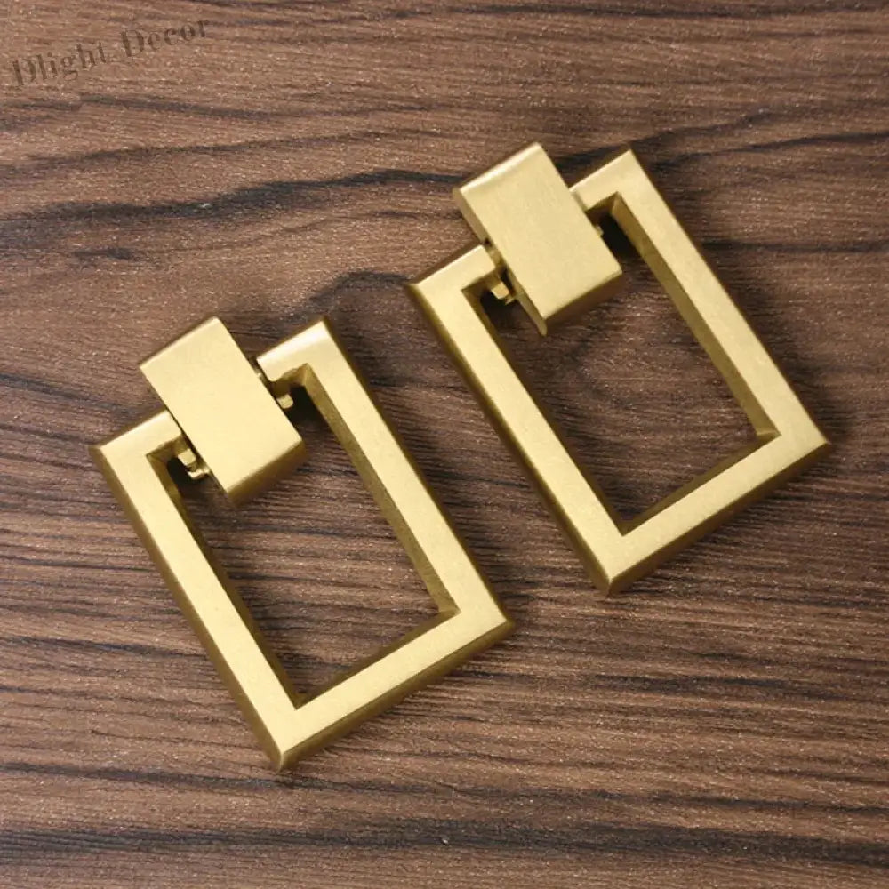 2pcs Brass Cabinet Door Handles – Single Hole Square Cupboard Pull Rings Handles
