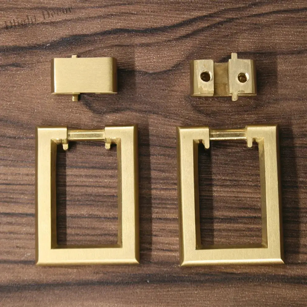 2pcs Brass Cabinet Door Handles – Single Hole Square Cupboard Pull Rings Handles