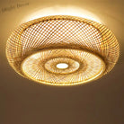 40Cm Bamboo Wicker Rattan Ceiling Light Fixture - Asian Art Flush Mount Pendant Lamp Ceiling Light