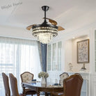 42 Inches Fandelier Ceiling Fan With Light Retractable Chandelier Invisible Blades Dimmable Crystal