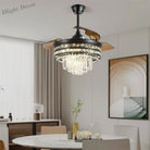 42 Inches Fandelier Ceiling Fan With Light Retractable Chandelier Invisible Blades Dimmable Crystal