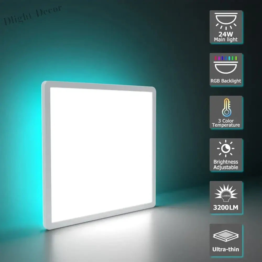 4W Square Wifi Led Ceiling Light - Dimmable Rgbcw Lamp With Remote Control For Living Room And