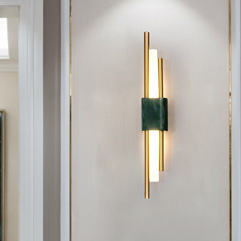 Luminescent Lines: Modern Led Wall Light With Marble Accents Green / White