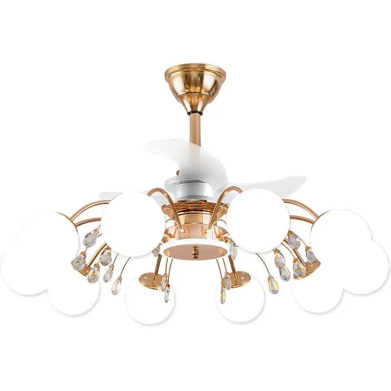 Nordic Living Room Fan Lamp Frequency Conversion Restaurant Ceiling Invisible Light Luxury Cystal