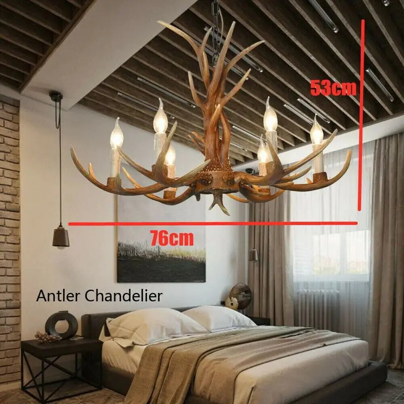 Vintage Resin Deer Horn Antler Chandelier - A Rustic Touch For Restaurant Bedroom And Living Room