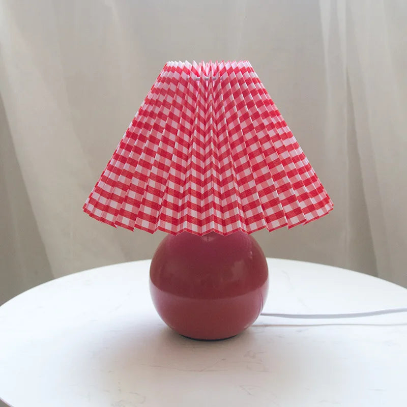 Vintage Pleated Table Lamp With Led E27 Tricolored Bulb - Charming Decorative Night Light For