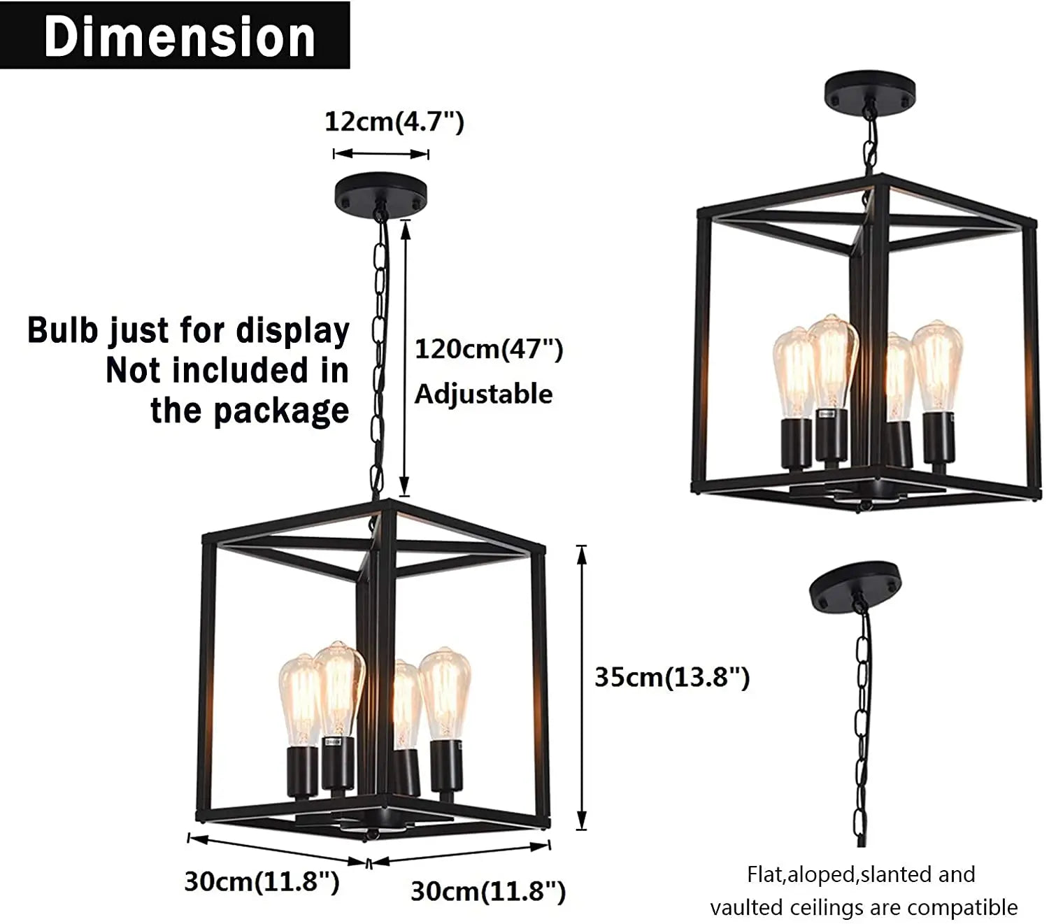 Industrial Metal Lantern Chandeliers 4 - Light Adjustable Height Farmhouse Ceiling Rustic Gold