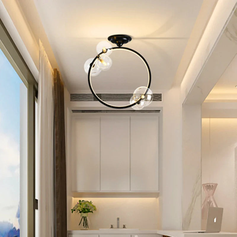 Nordic Led Ceiling Lights - Round Ring Lampshade With Glass Balls For Kitchen Room And Home Decor