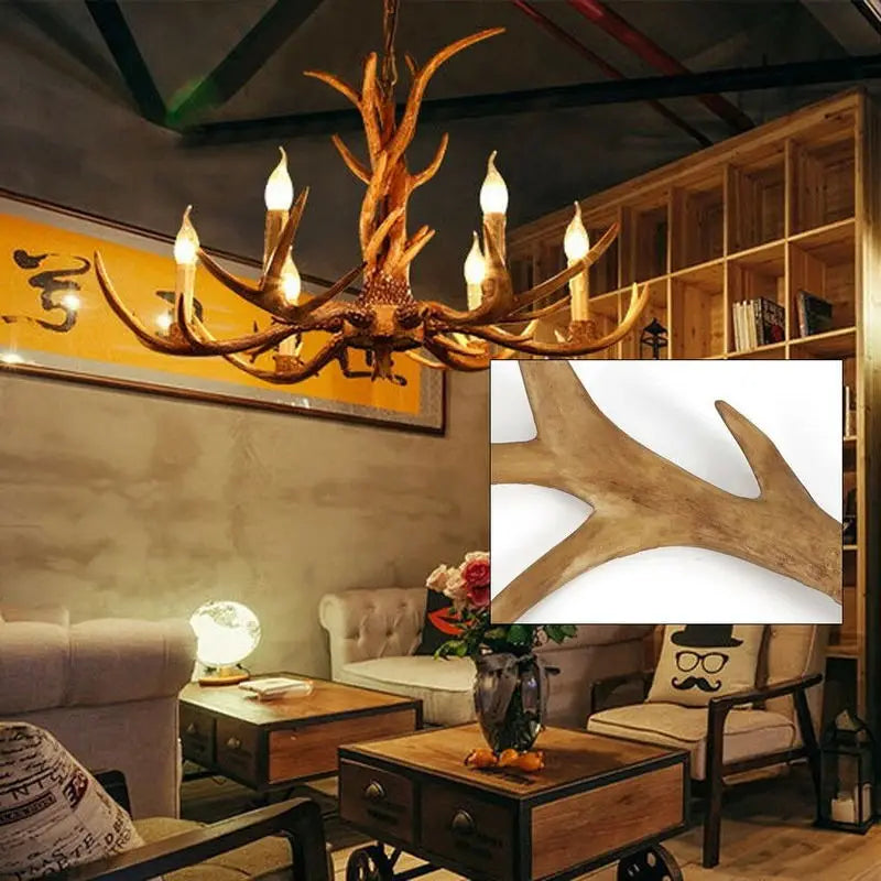 Vintage Resin Deer Horn Antler Chandelier - A Rustic Touch For Restaurant Bedroom And Living Room