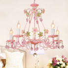 Contemporary Pink Ceiling Chandelier - E14 Led Lighting With Crystal Iron And Ceramic Accents