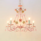 Contemporary Pink Ceiling Chandelier - E14 Led Lighting With Crystal Iron And Ceramic Accents