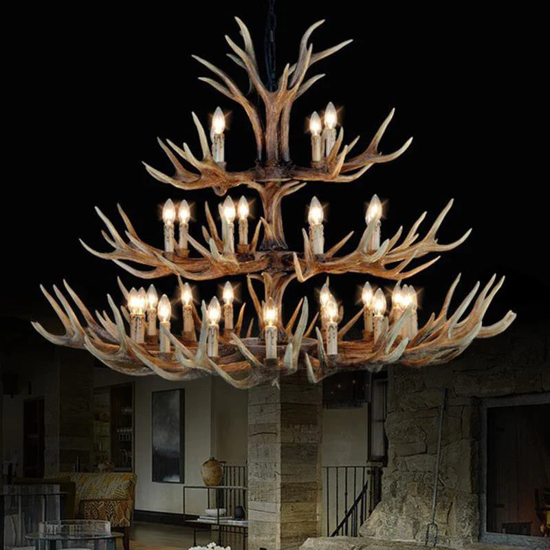 Rustic Antler Chandelier - Industrial Wind Lamps For Restaurant Internet Cafe And Hotel Decor