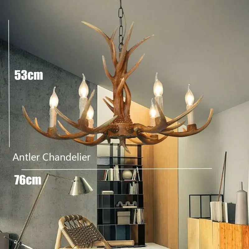 Vintage Resin Deer Horn Antler Chandelier - A Rustic Touch For Restaurant Bedroom And Living Room