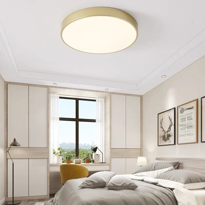 Modern Round Gold Led Ceiling Light - Ultra - Thin 5Cm Surface Mount With Remote Control Ceiling