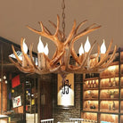 European Country Led Antler Chandelier - Retro Resin Deer Horn Ceiling Lamp For Home Kitchen Decor