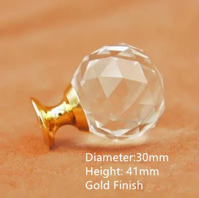 Clear Crystal Cabinet Knobs – Chrome & Gold Base Glass Drawer Pulls in 20mm 25mm 30mm 40mm 30mm gold Knob