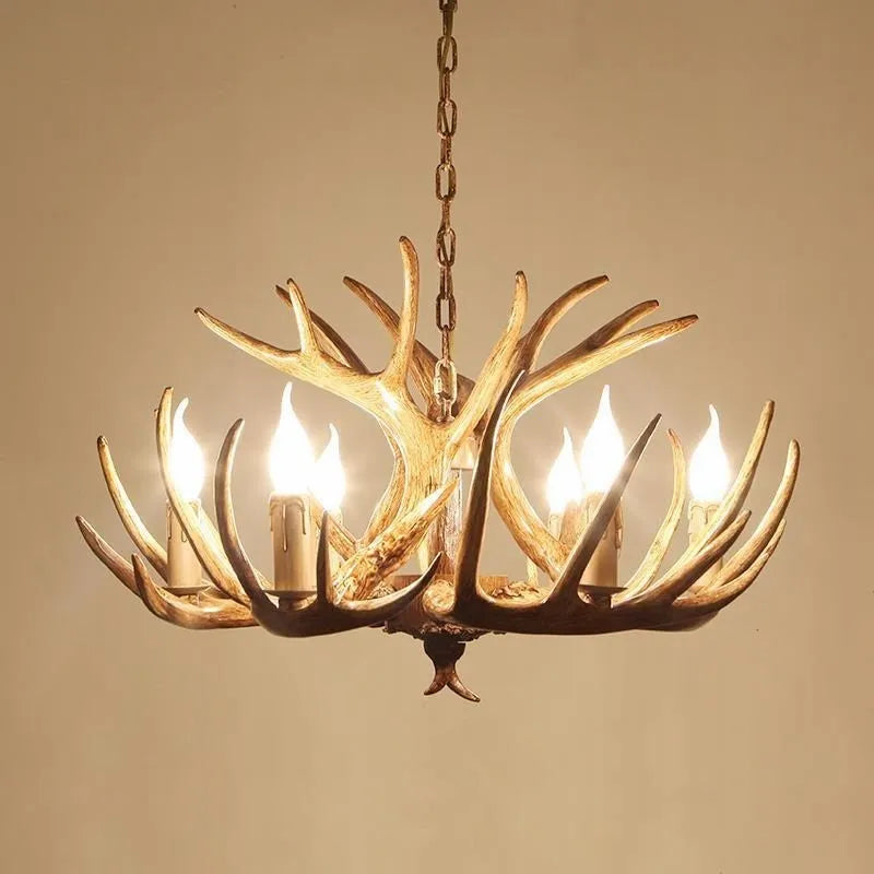 European Country Led Antler Chandelier - Retro Resin Deer Horn Ceiling Lamp For Home Kitchen Decor