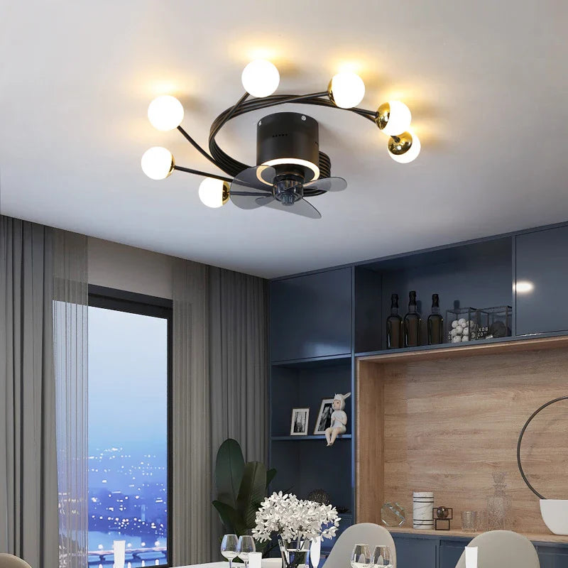 Nordic Art Chandelier Ceiling Fan Without Blades Bedroom Lamp Fans With Lights Decorative Led Lamps