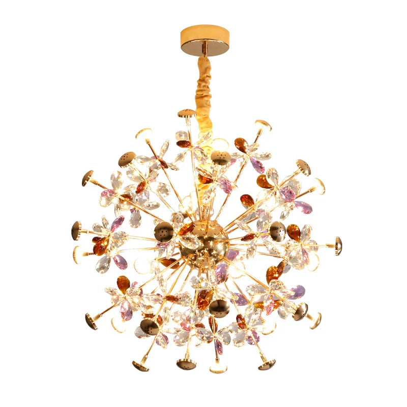 Contemporary Dandelion Led Chandelier - Fashionable Branch Design With Colorful Crystal Accents