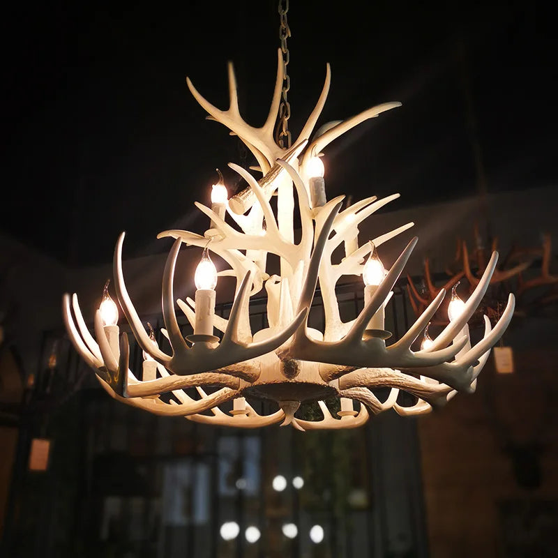 Rustic Antler Chandelier - Industrial Wind Lamps For Restaurant Internet Cafe And Hotel Decor