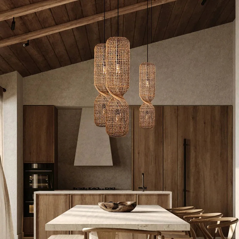 Chinoiserie Knob Rattan Pendant Light - Vintage - Inspired Creative Lighting For Living Rooms