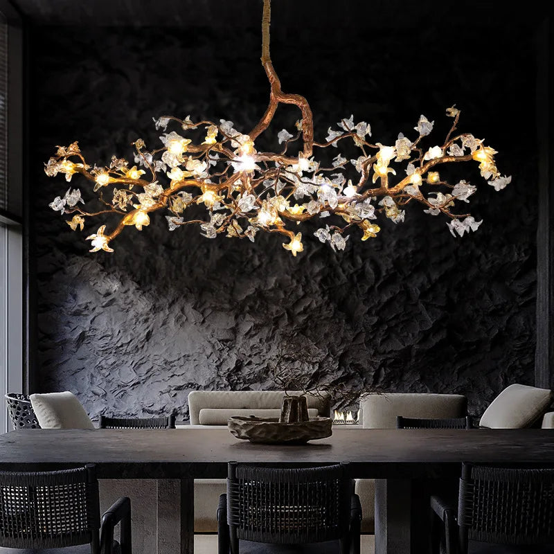 Charming Vintage Copper Flower Chandelier - Tree Branch Led Lighting For Dining Rooms Kitchen