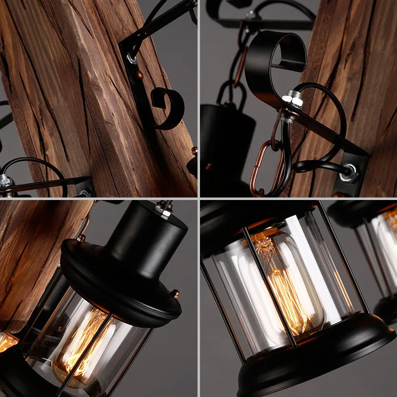 Antique Industrial Retro Wood E27 Led Ceiling Chandelier - Creative Vintage Pendant Lighting For