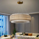 Luxury Led Chandelier For Living Room - Modern Round Glass Hanging Lamp In Gold Chandelier