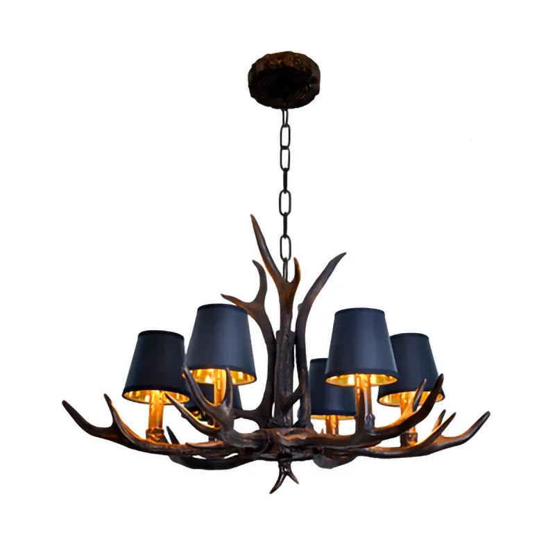 Retro Style Antler Resin Chandelier - Sweeping Gold Spray Paint Finish For Living And Dining Room