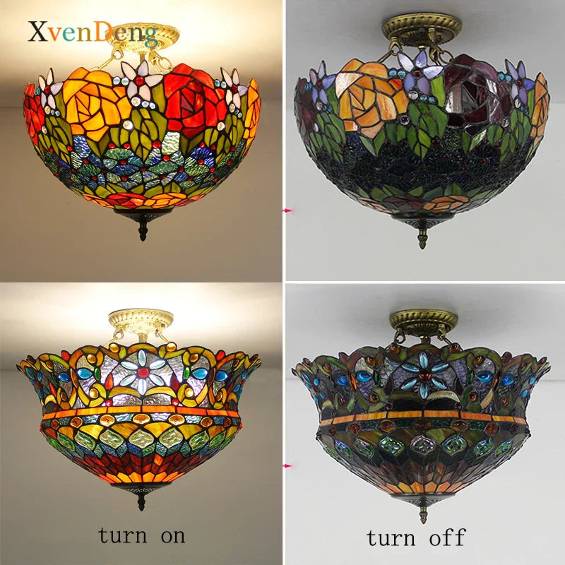 Vintage Mediterranean Tiffany Stained Glass Ceiling Lights - Elegance For Living Rooms Bedrooms