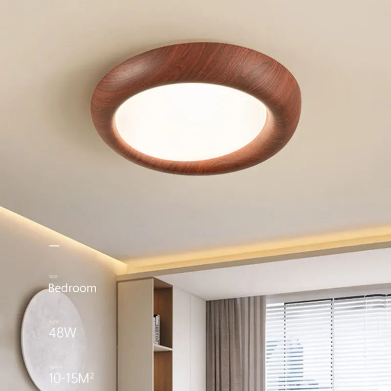 Nordic Led Ceiling Light - Wooden Acrylic Walnut Color Ideal For Bedroom Study Corridor Stylish