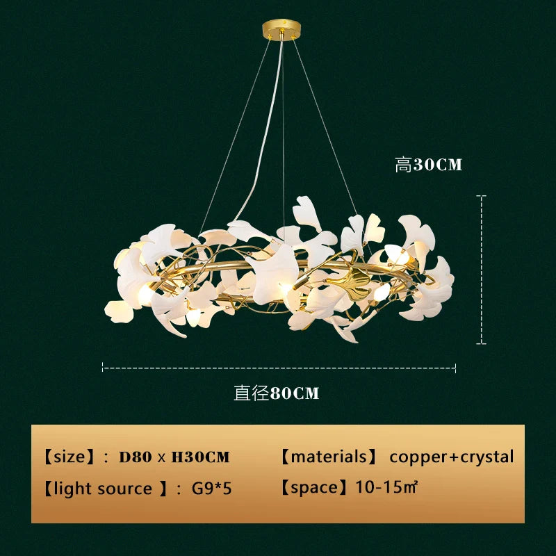 New Gold Chandelier White Ceramic Leaf Lamp Indoor Home Living Room Decorative French Luxury