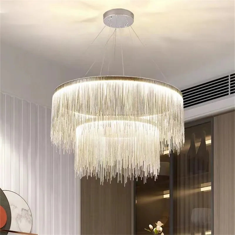 Postmodern Bohemian Chandelier - A Creative Designer Luxury Coffee Tables Light With Tassel Accents