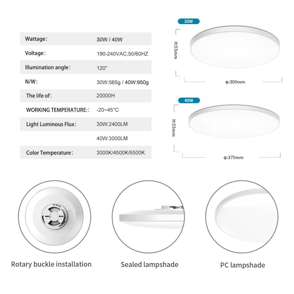 High - Brightness 40W Embedded 15 Inch Ceiling Light - Mosquito - Proof Switchable Cct Ideal For