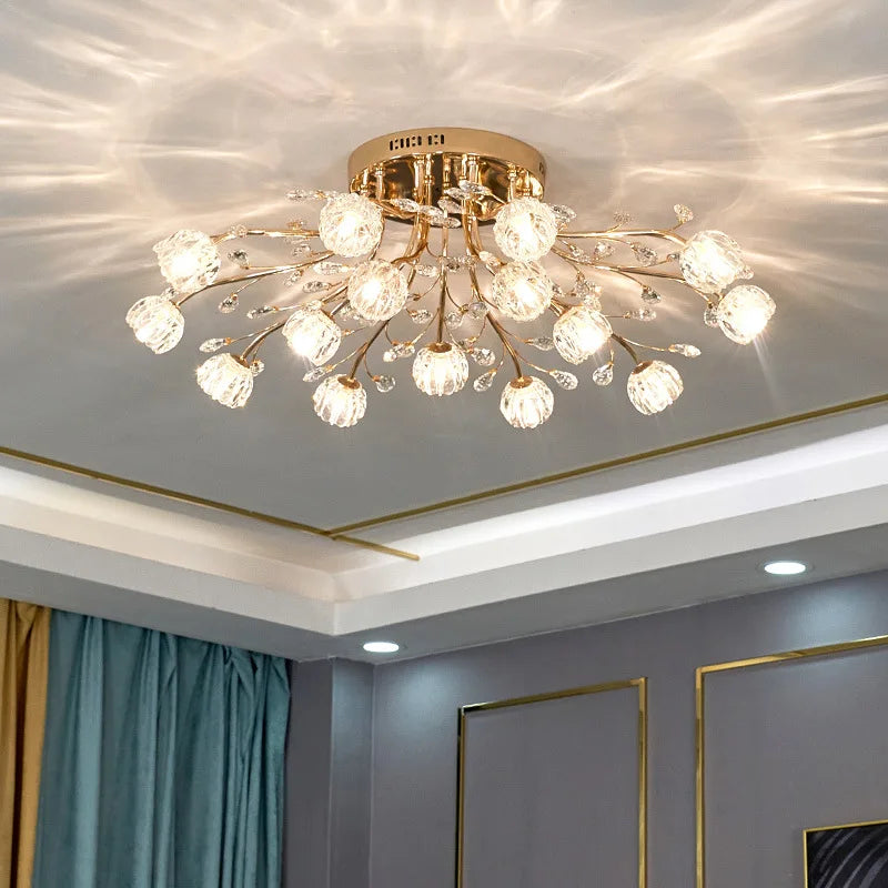 Luxury Dendritic Crystal Ceiling Lamp - Nordic Glass Flower Light Shade Led Chandelier For Bedrooms