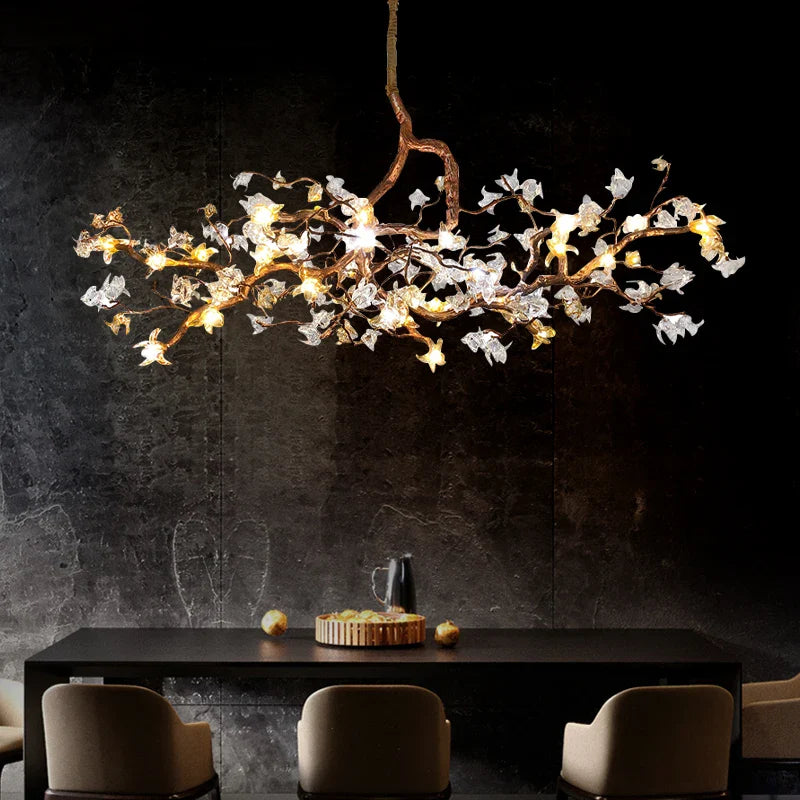 Charming Vintage Copper Flower Chandelier - Tree Branch Led Lighting For Dining Rooms Kitchen