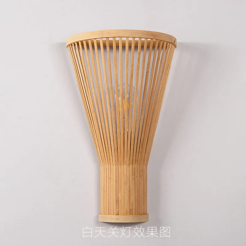 Handmade Bamboo Wood Lustre Wall Sconce Lamp - Rustic Elegance For Home Living And Bedroom Decor