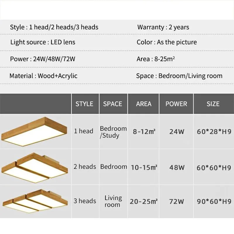 Wood Modern Minimalist Led Ceiling Lamp - Perfect For Bedroom Living Room Dining Kitchen And Study