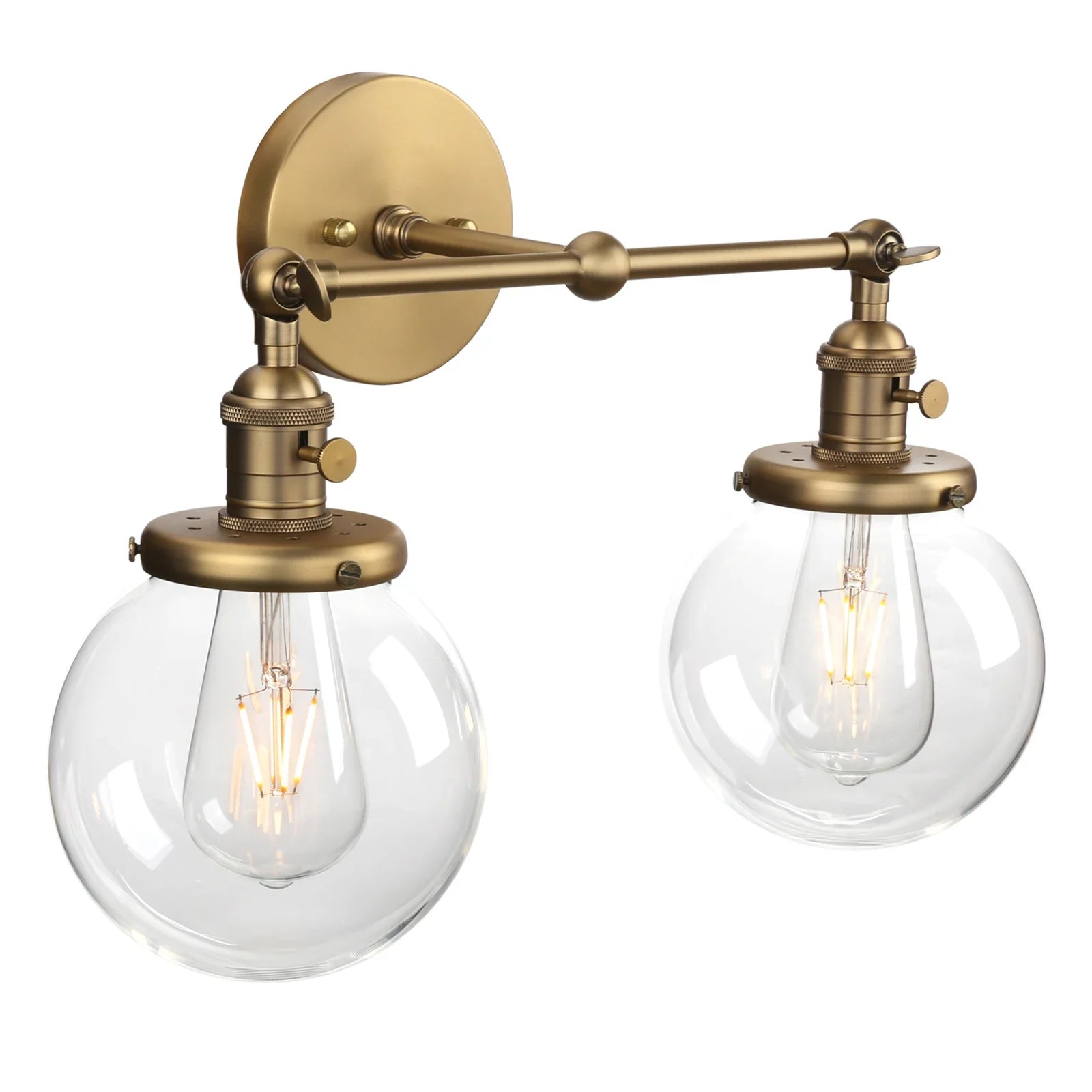 Phansthy Vintage 2 Light Wall Sconce - Industrial With Dual 5.9 Inches Globe Glass Lampshades Wall