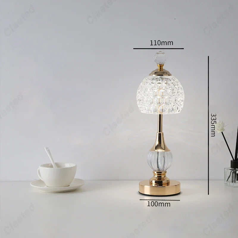 New Metal Crystal Acrylic Table Lamp - Retro Nordic Bedroom Bedside Decorative Night Light