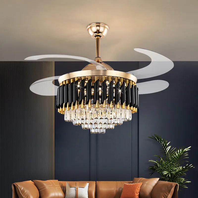 Luxury Crystal Ceiling Fan Chandelier With 110/120Cm Blades For Living Room Restaurant Decor Nordic