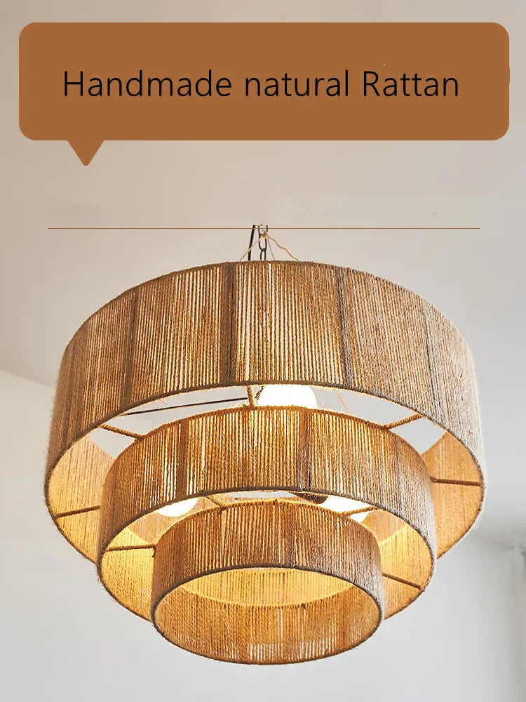 Bohemian Retro Chandelier - Handmade Rattan Pendant Lamps For Creative Country - Style Decor Lights