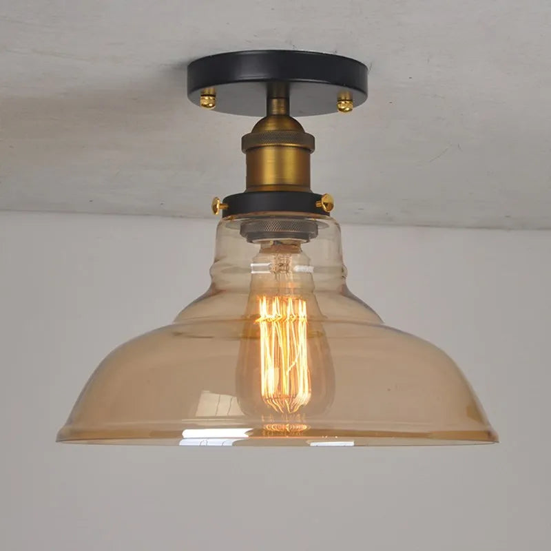 Vintage Industrial Glass And Copper Led Ceiling Light - Stylish Illumination For Aisle Corridor