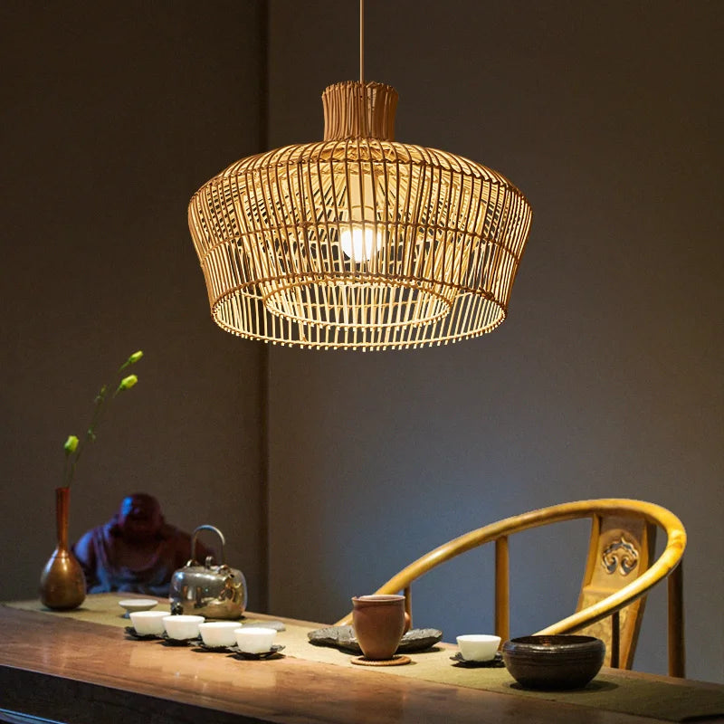 Chinoiserie Rattan Pendant Light - Vintage Double - Layer Design For Kitchen Dining And Hotel Decor