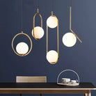 Modern Glass Ball Pendant Light Fixture - Elegant Luminaire Hanging Lamp With Gold Ring For