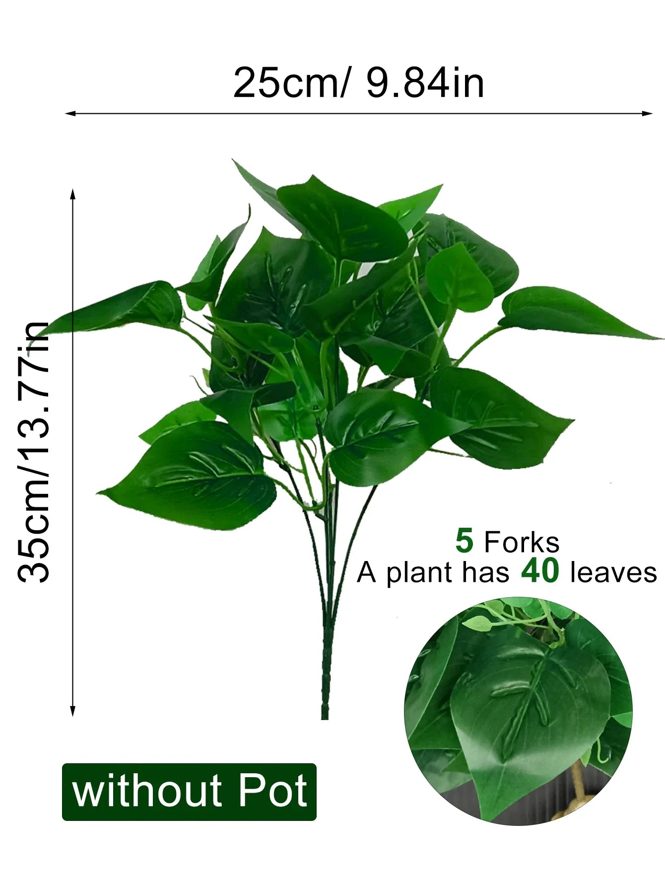 Dlight Decor 50cm Scindapsus Green Plant for Indoor Floor Display 35cm 5Fork 40Leaves