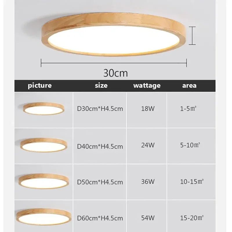 Led Ultra - Thin Ceiling Lamp - Nordic Wooden Decorative Perfect For Bedroom Living Rooms Balcony